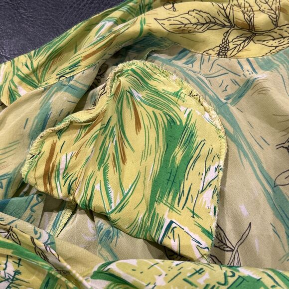 Piano Shirt Womens 3X Vintage Floral Leaf Print Long Sleeve Button Up 100% Silk - Picture 3 of 7